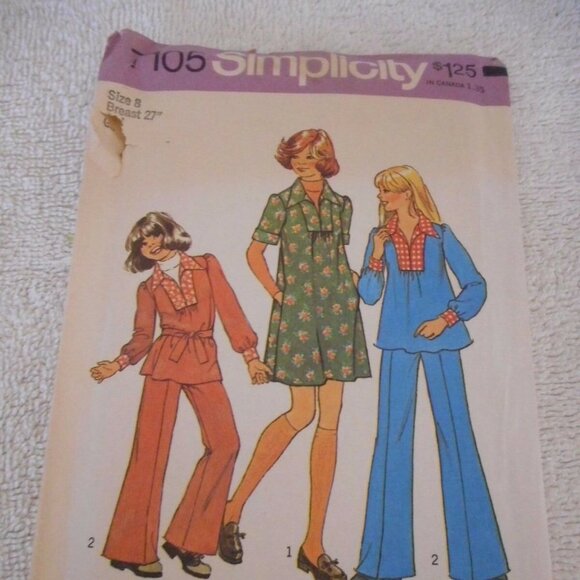 Vntg Simplicity 7105 cut dress top & pants pattern - Picture 1 of 2